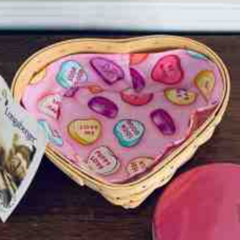 Longaberger Heart-Shaped Basket with Pink and Multicolor Lining
